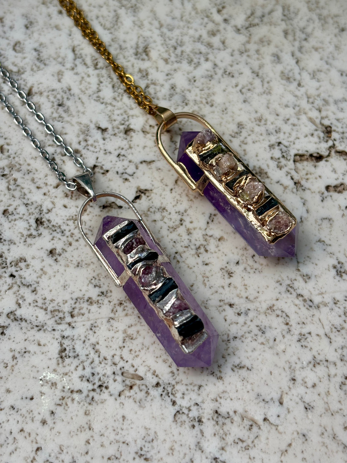 DT Pendant w Black and Pink Tourmaline w Chain