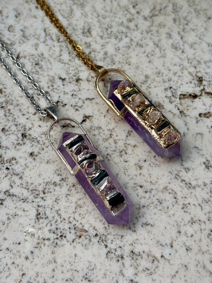DT Pendant w Black and Pink Tourmaline w Chain
