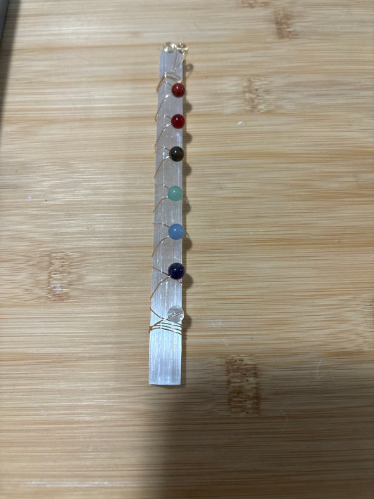 7 Chakra Beaded Selenite Stick