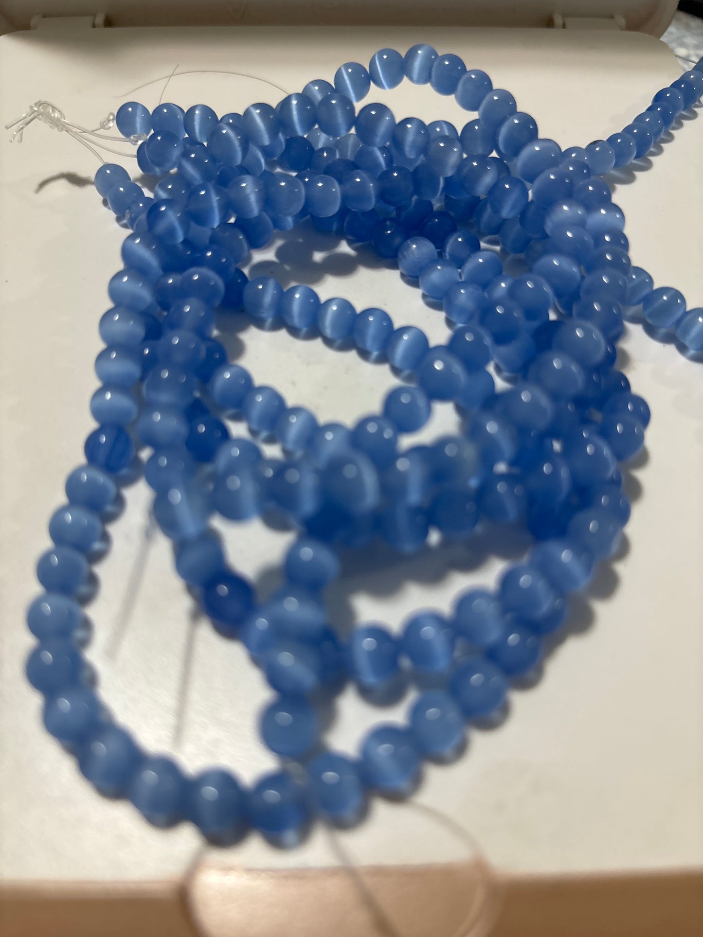 Cats Eye L Blue Bead Strand 6mm