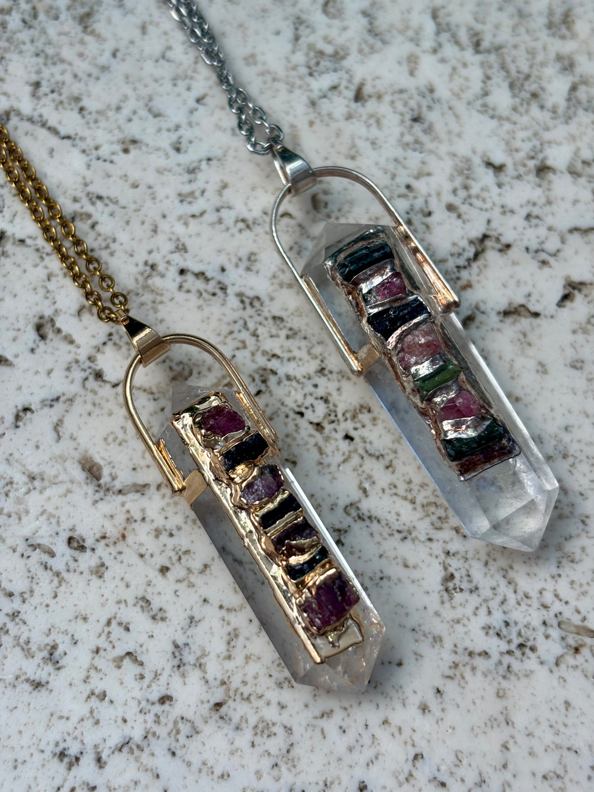 DT Pendant w Black and Pink Tourmaline w Chain
