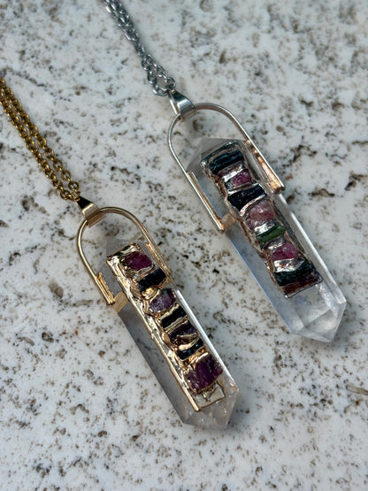 DT Pendant w Black and Pink Tourmaline w Chain
