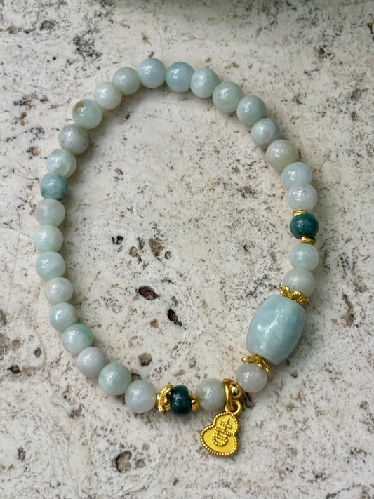 6mm Jadeite with Golden Hulu Charm Bracelet