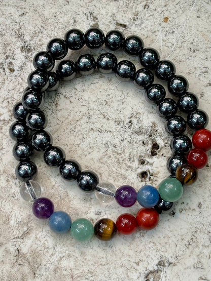 8mm 7 Chakra w Hematite Bracelet
