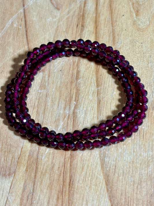 4mm Faceted Garnet Multi Strand Bracelet