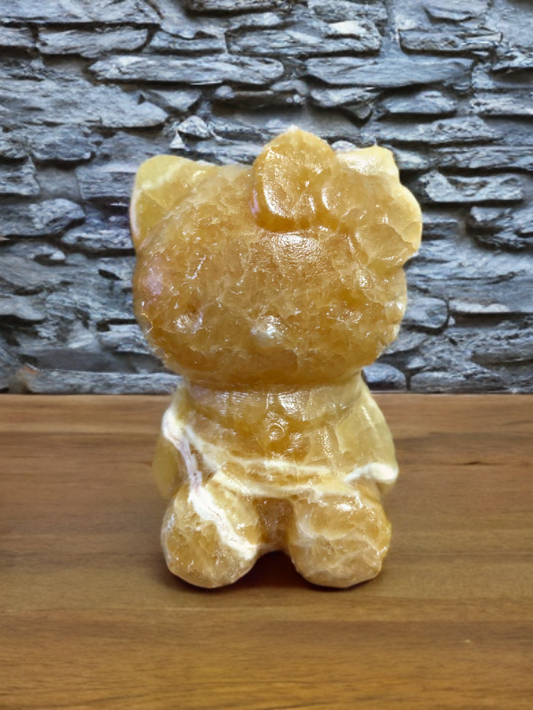 Yellow Calcite Hello Kitty Carving