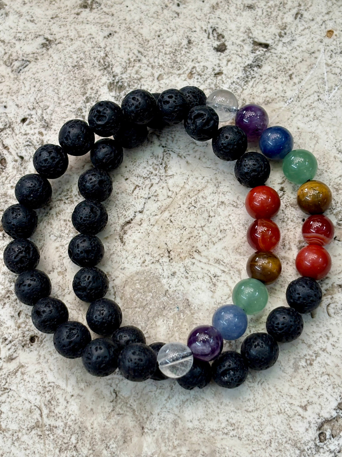8mm 7 Chakra w Lava Stone Bracelet
