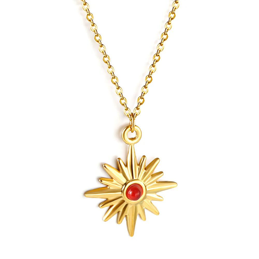 SS Carnelian Gold Star Necklace