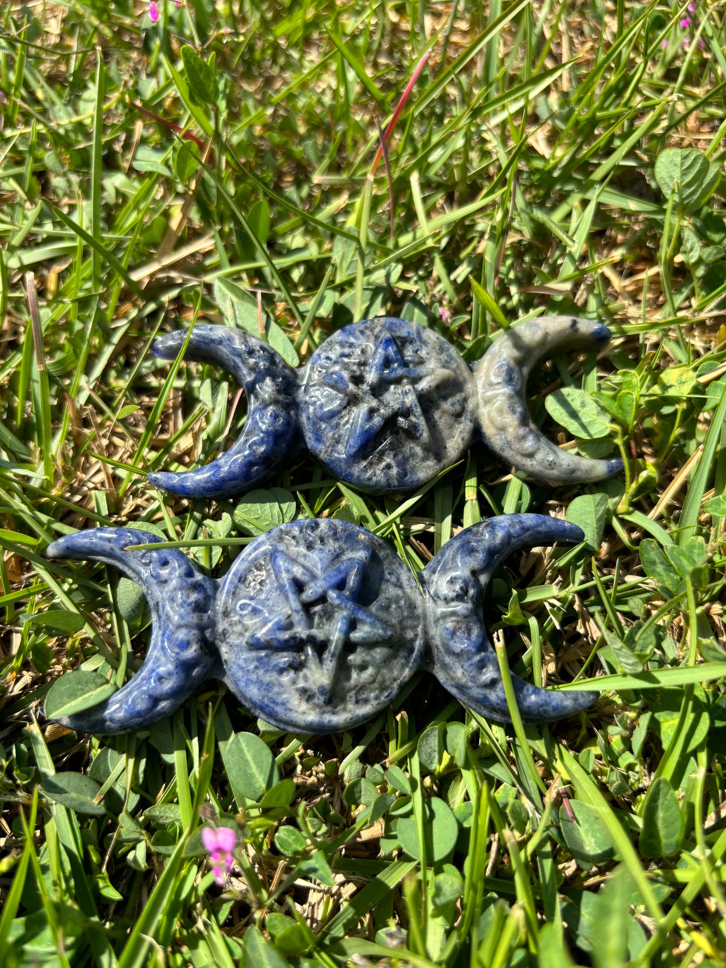 Sodalite Three Moon and Star Carving