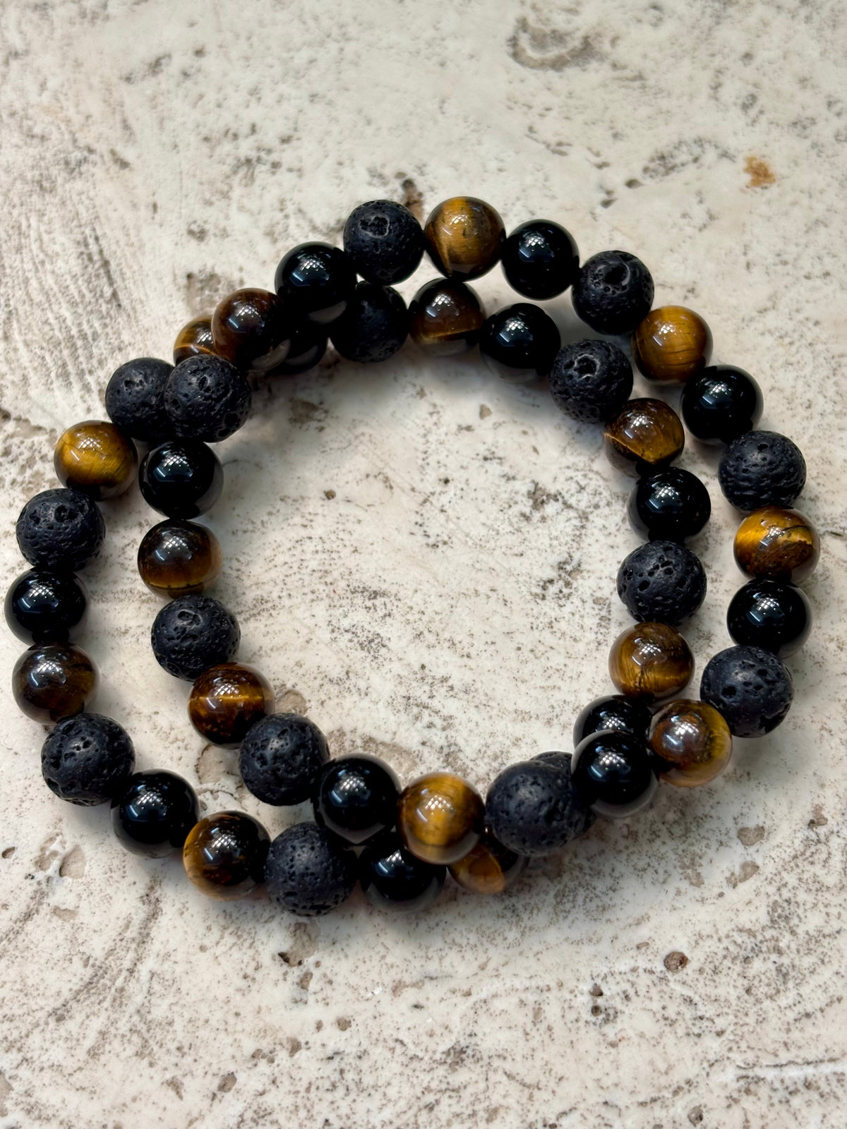 8mm Tiger Eye, Bl Obsidian & Lava Stone Bracelet