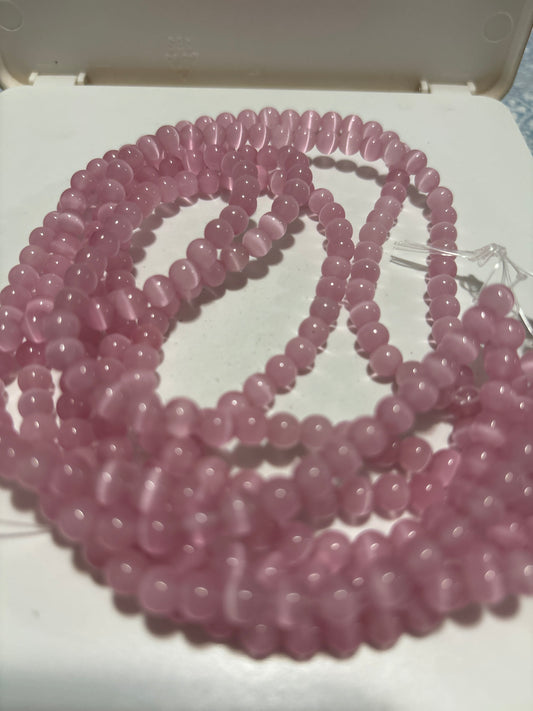 Cats Eye Pink Bead Strand 6mm