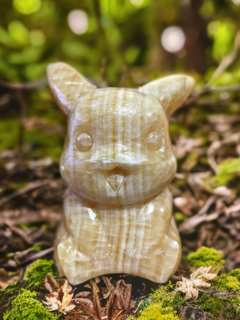 Yellow Calcite Pikachu Carving