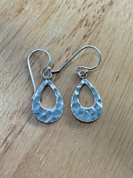 S925 Teardrop Dangle Hammered Earrings