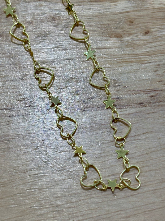 18kCopper Heart and Star Necklace