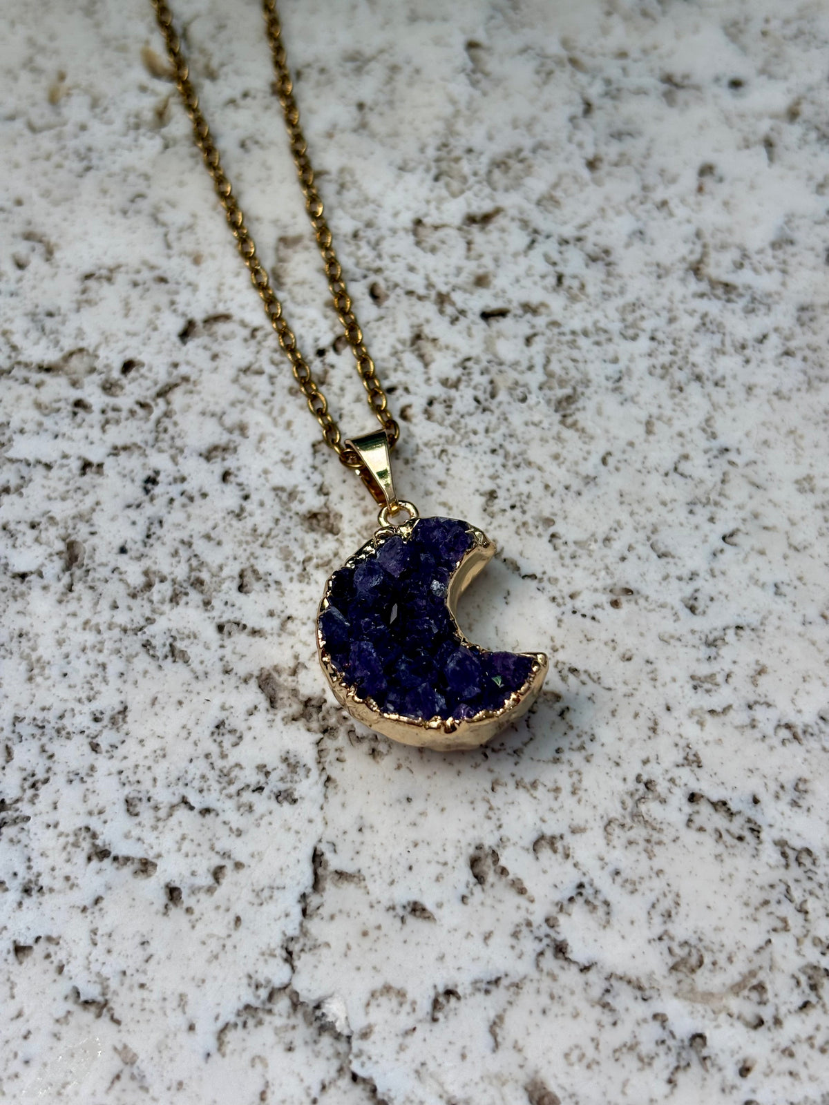 Golden Amethyst Moon w Chain