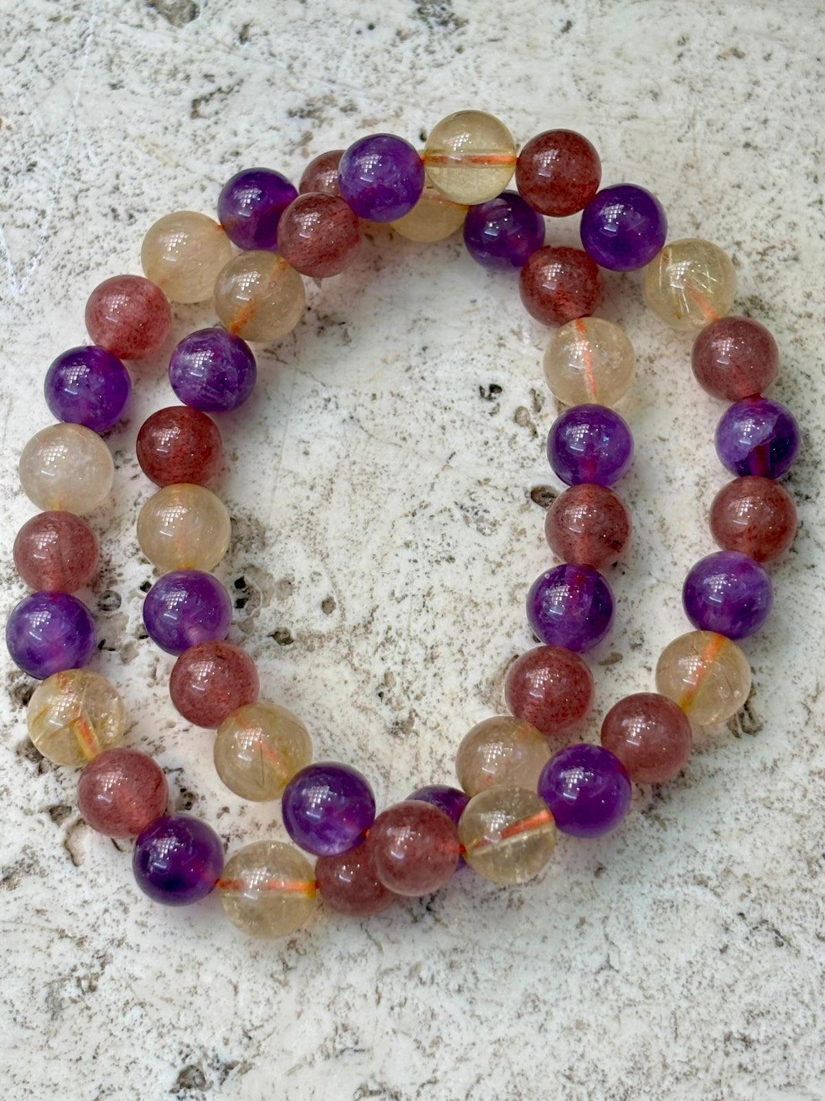 8mm Citrine, Amethyst & Strawberry Quartz Bracelet