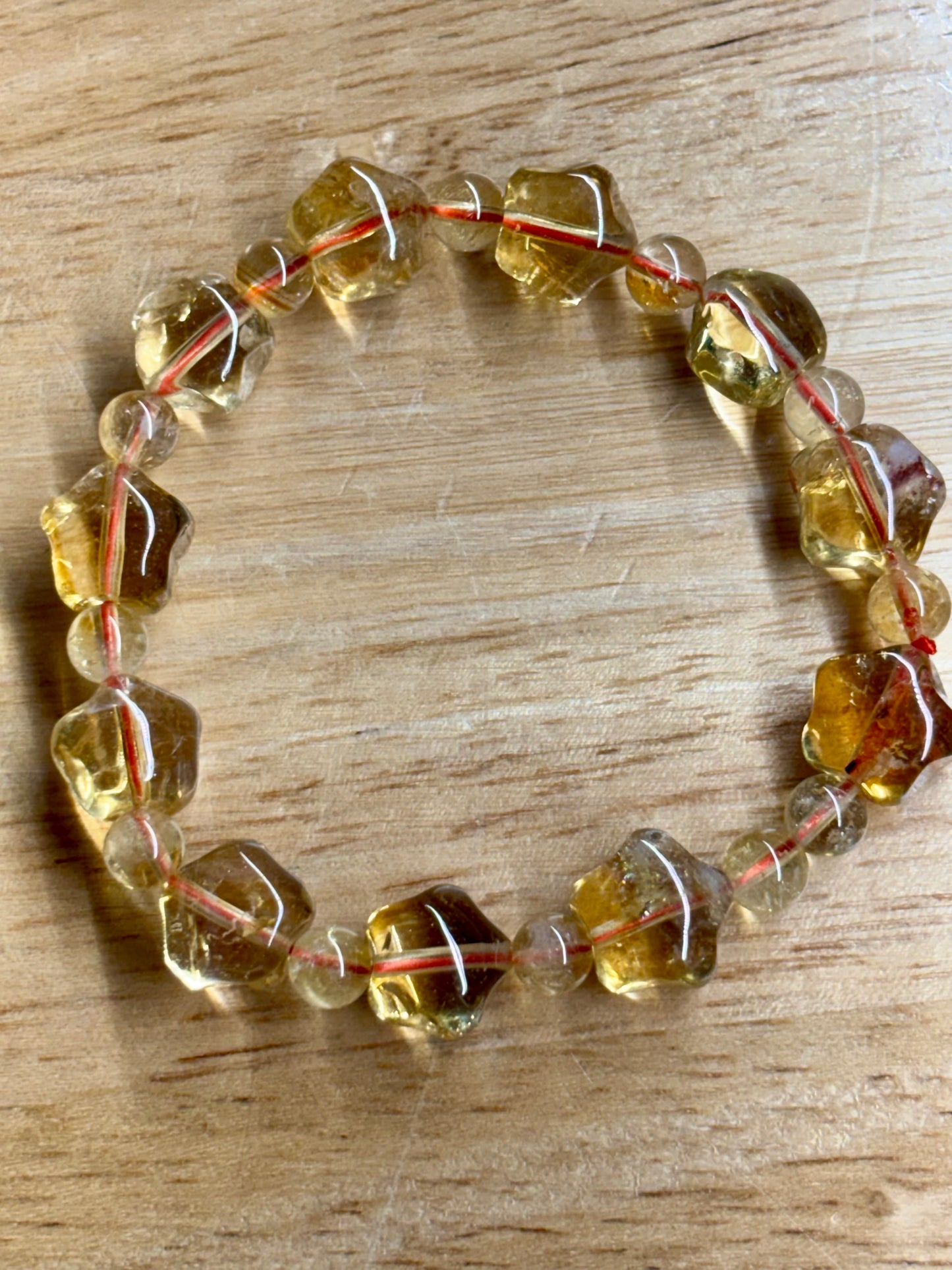 Citrine Flower Carving Bracelet with 6mm Round Beads