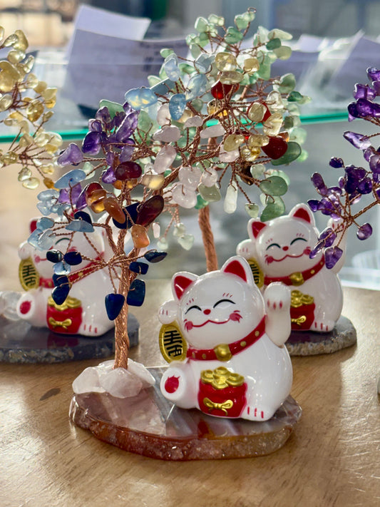 Maneki Neko Lucky Cat Crystal Tree