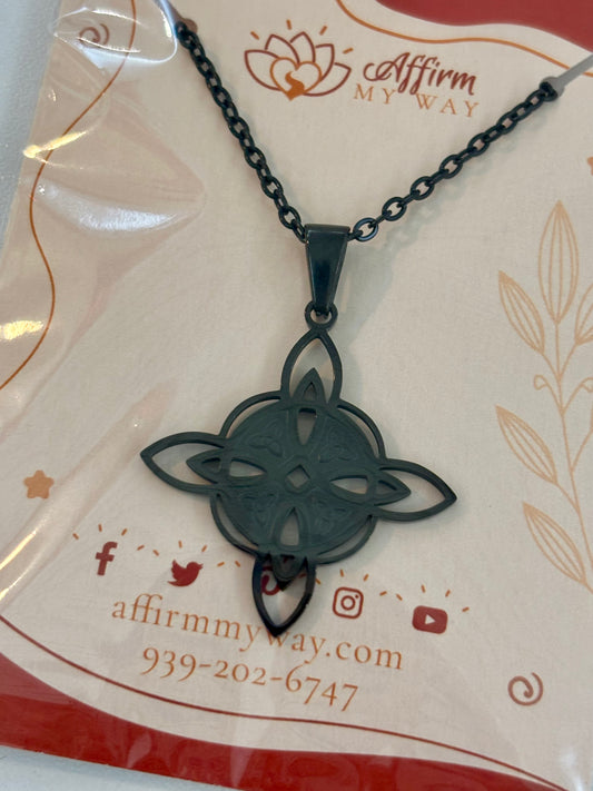 SS Witch Knot Black Necklace