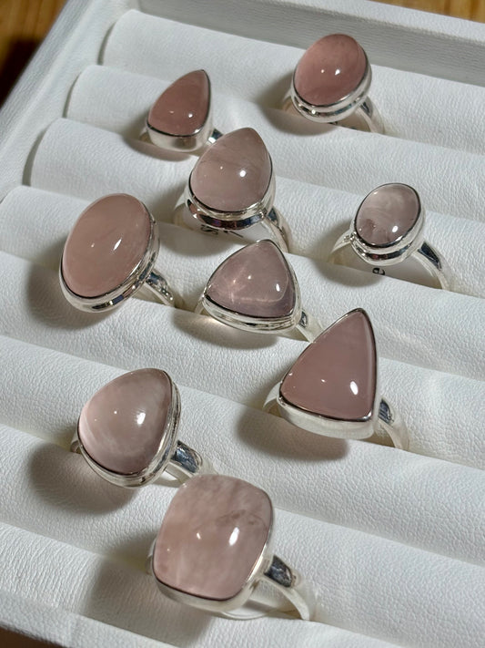 S925 Rose Quartz Rings