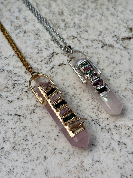 DT Pendant w Black and Pink Tourmaline w Chain
