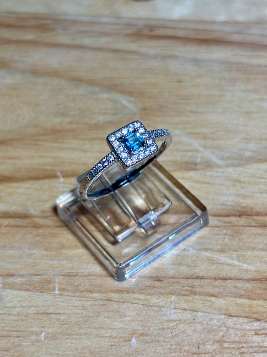 S925 Aquamarine w Zircon Ring