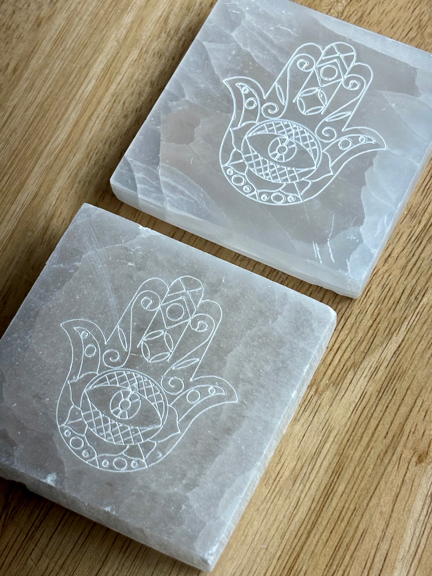 Hamsa Square Selenite Plate
