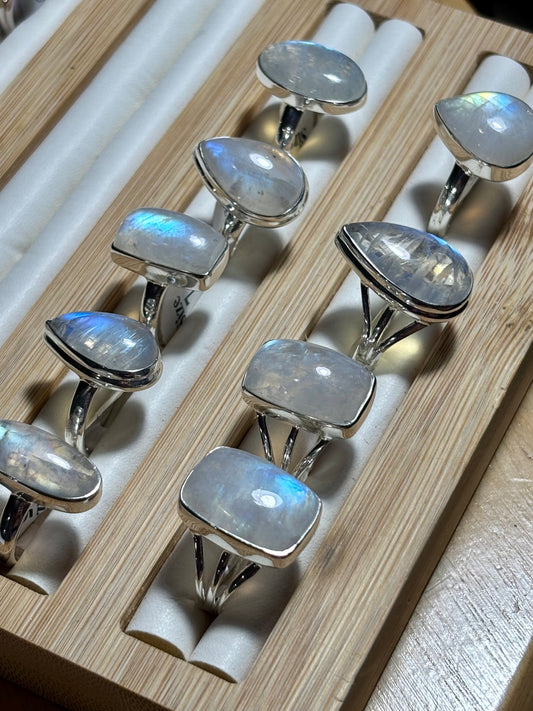 S925 Rainbow Moonstone Ring