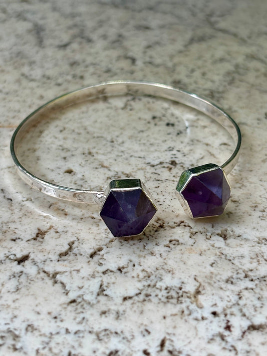 Dual Amethyst Pyramid Bangle