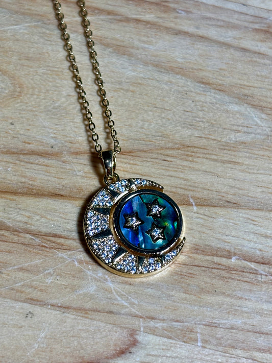 SS Moon and Star Gold Necklace