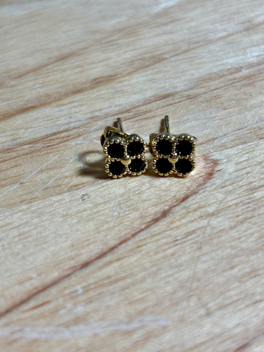 14KPlated Gold Black Obsidian Earring