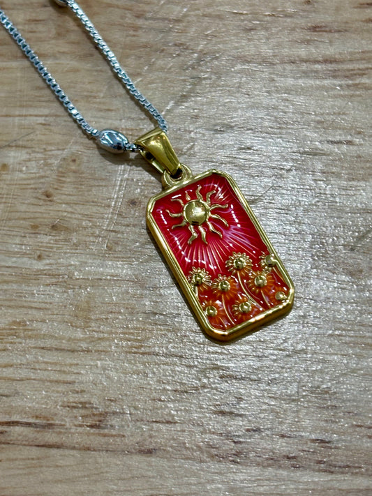 18kCopper Red Enamel Necklace