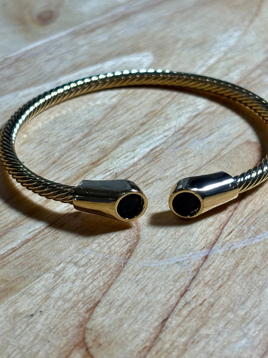 14kPlated Black Obsidian Bangle
