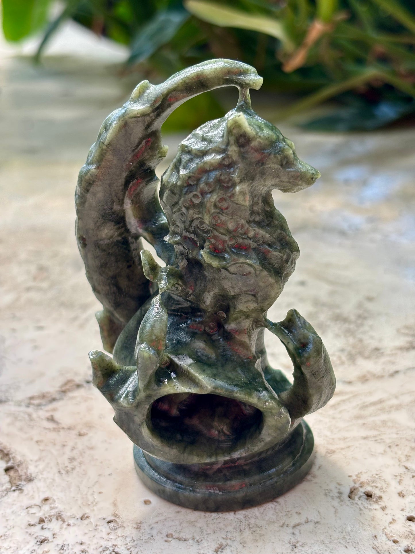 Green Jade Wolf Carving