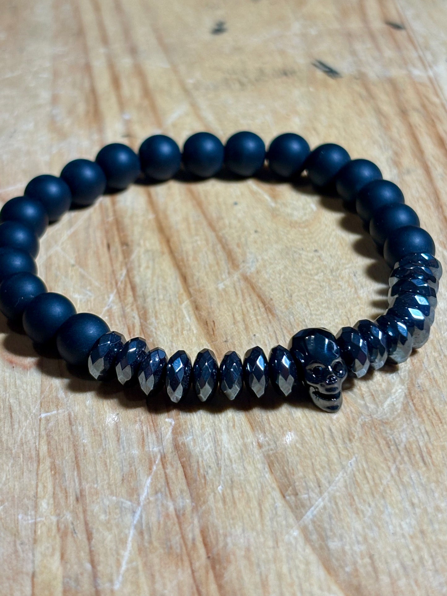 Mens Black Matte Bead Hematite Skull