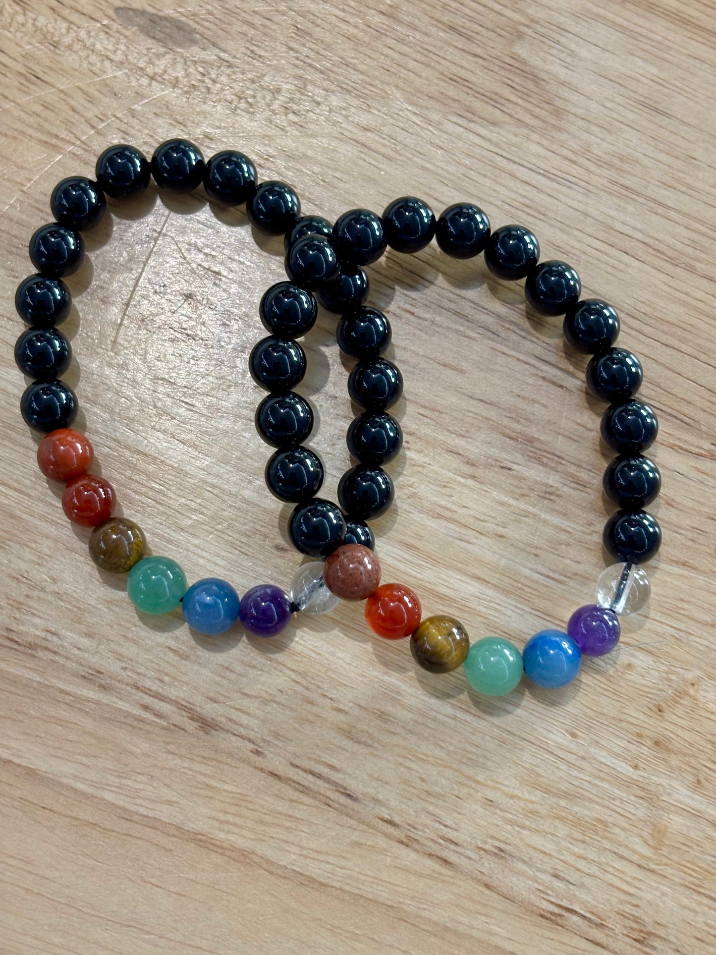 7 Chakra w Obsidian 8mm Bracelet