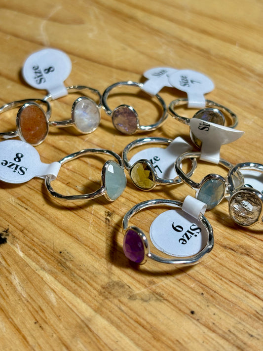 S925 Faceted Stone Ring