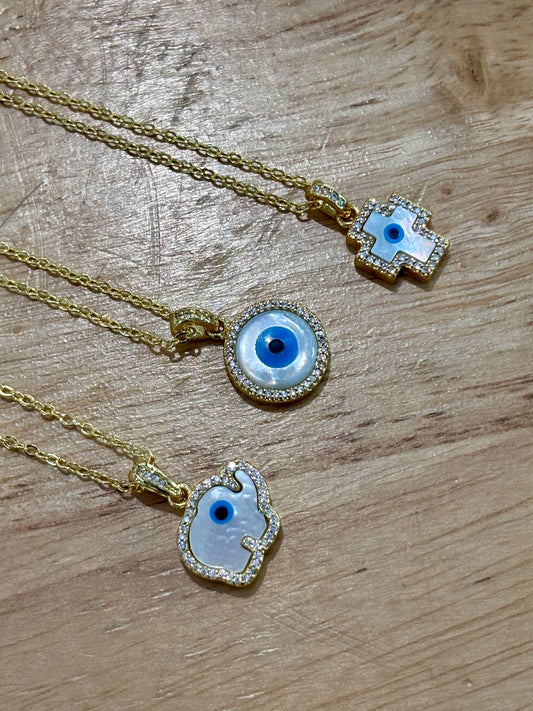 18kCopper Evil Eye & MOP Necklace