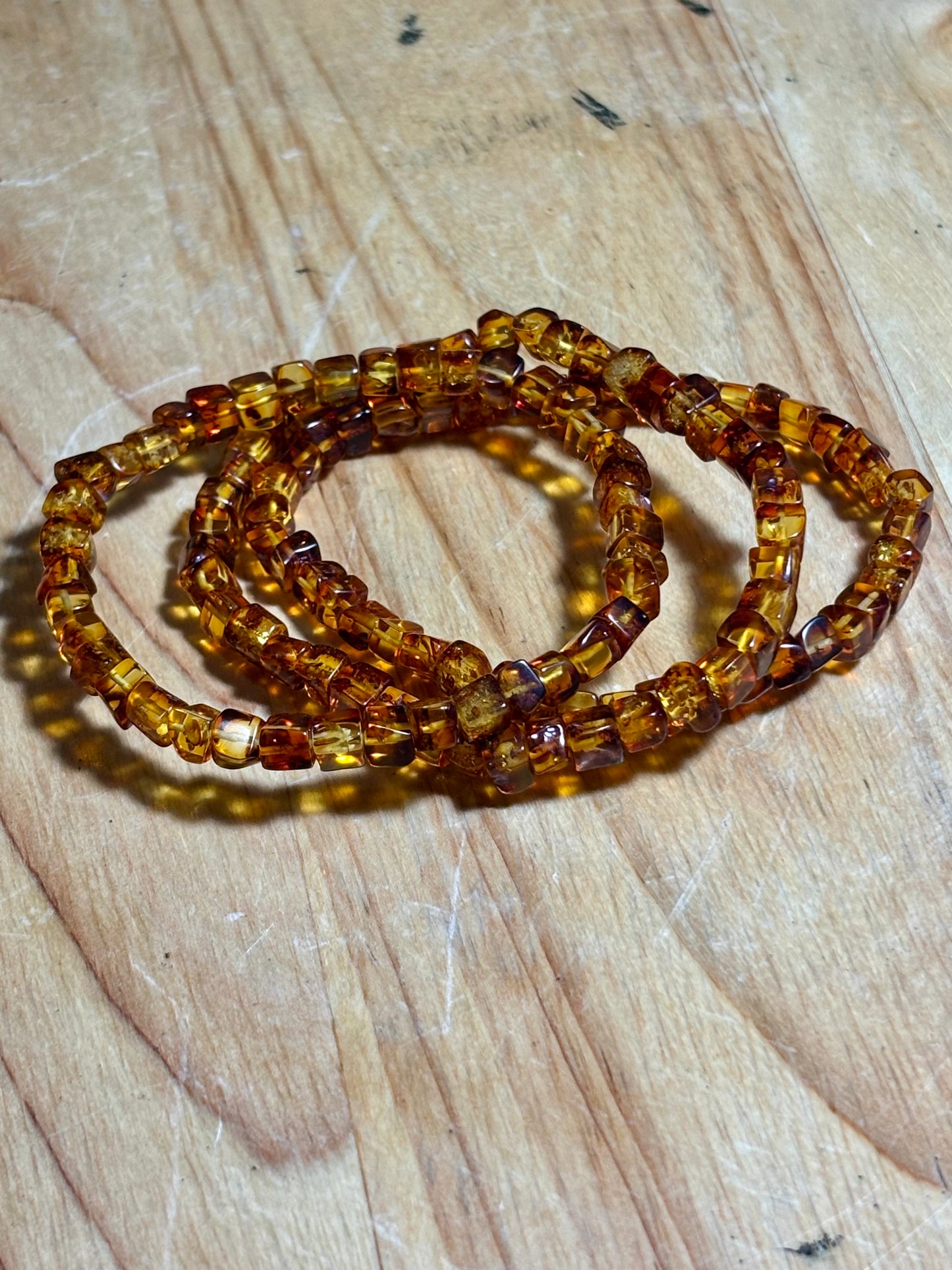 6mm Cube Amber Bracelet
