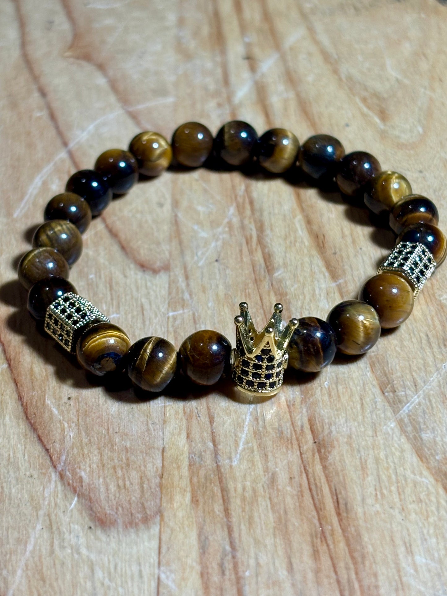 Mens Tiger Eye w Gold Crown and Accents