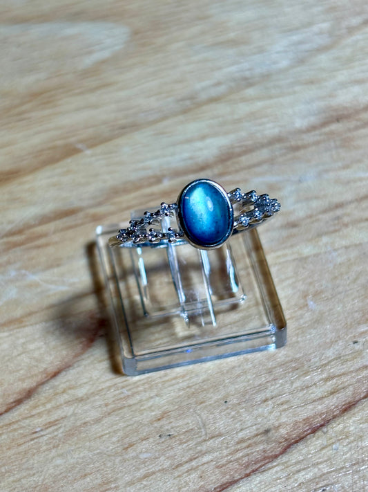 S925 Labradorite w Zircon Ring