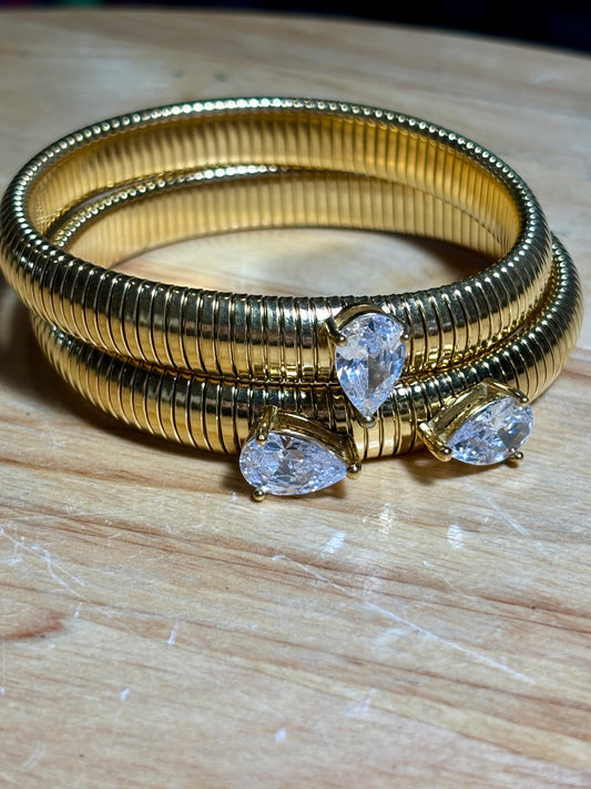 SS Gold Zircon Bangle Set