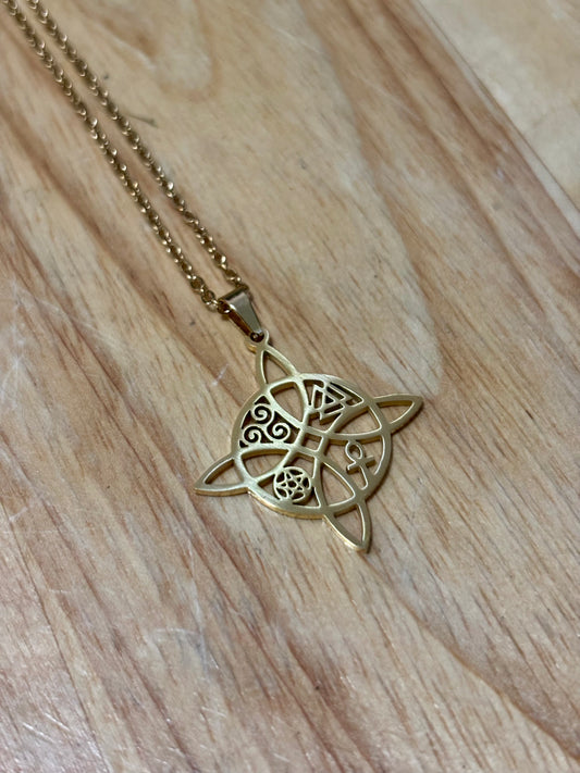 SS Gold Witch Knot 4 Symbols Necklace