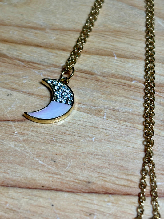 SS Gold Crescent Moon Necklace
