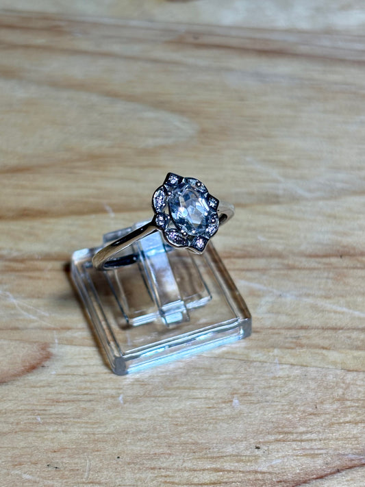 S925 Clear Quartz w Zircon Ring