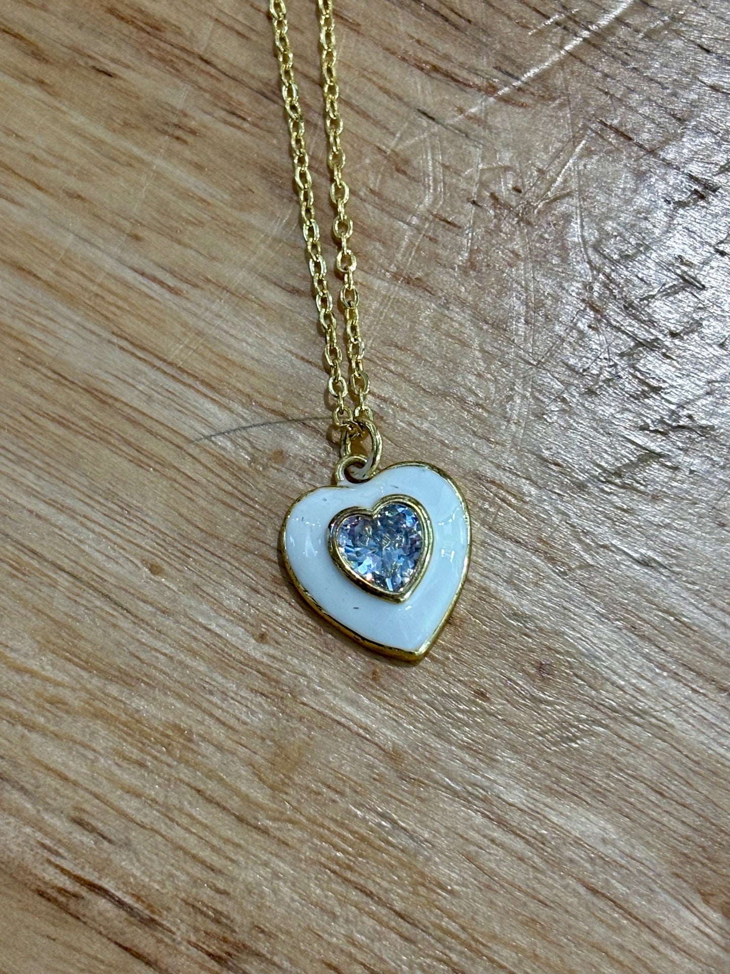 18kCopper Enamel Heart w Zircon