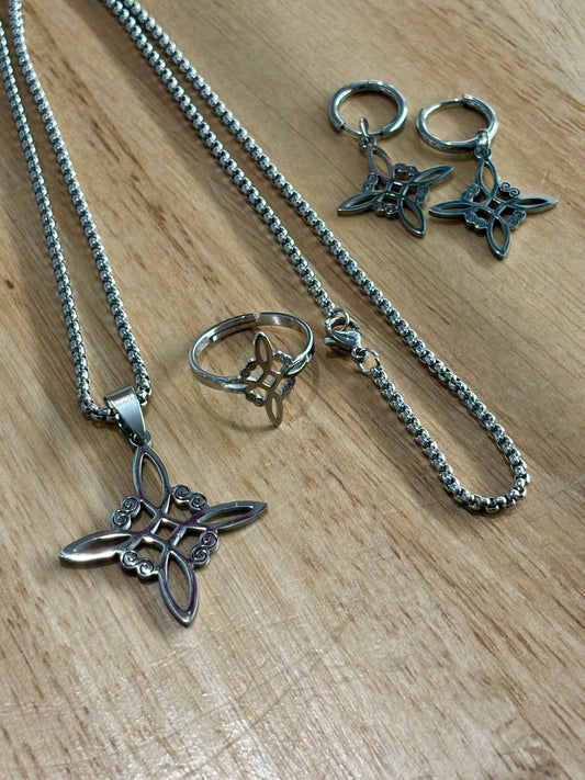 SS Witch Knot Necklace, Earrings & Ring