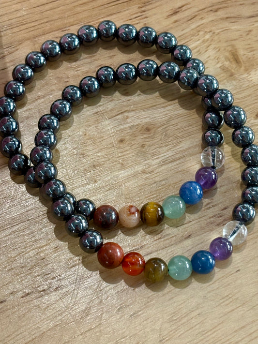 7Chakra w Hematite 6mm Bracelet