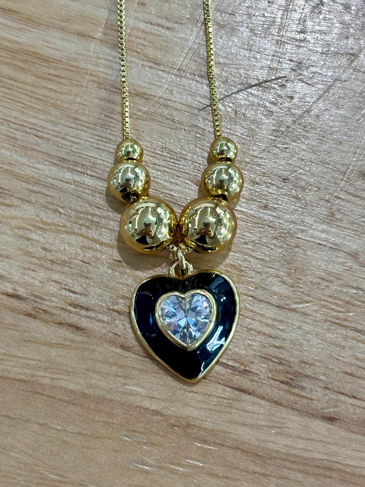 18kCopper Black Enamel Heart w Zircon