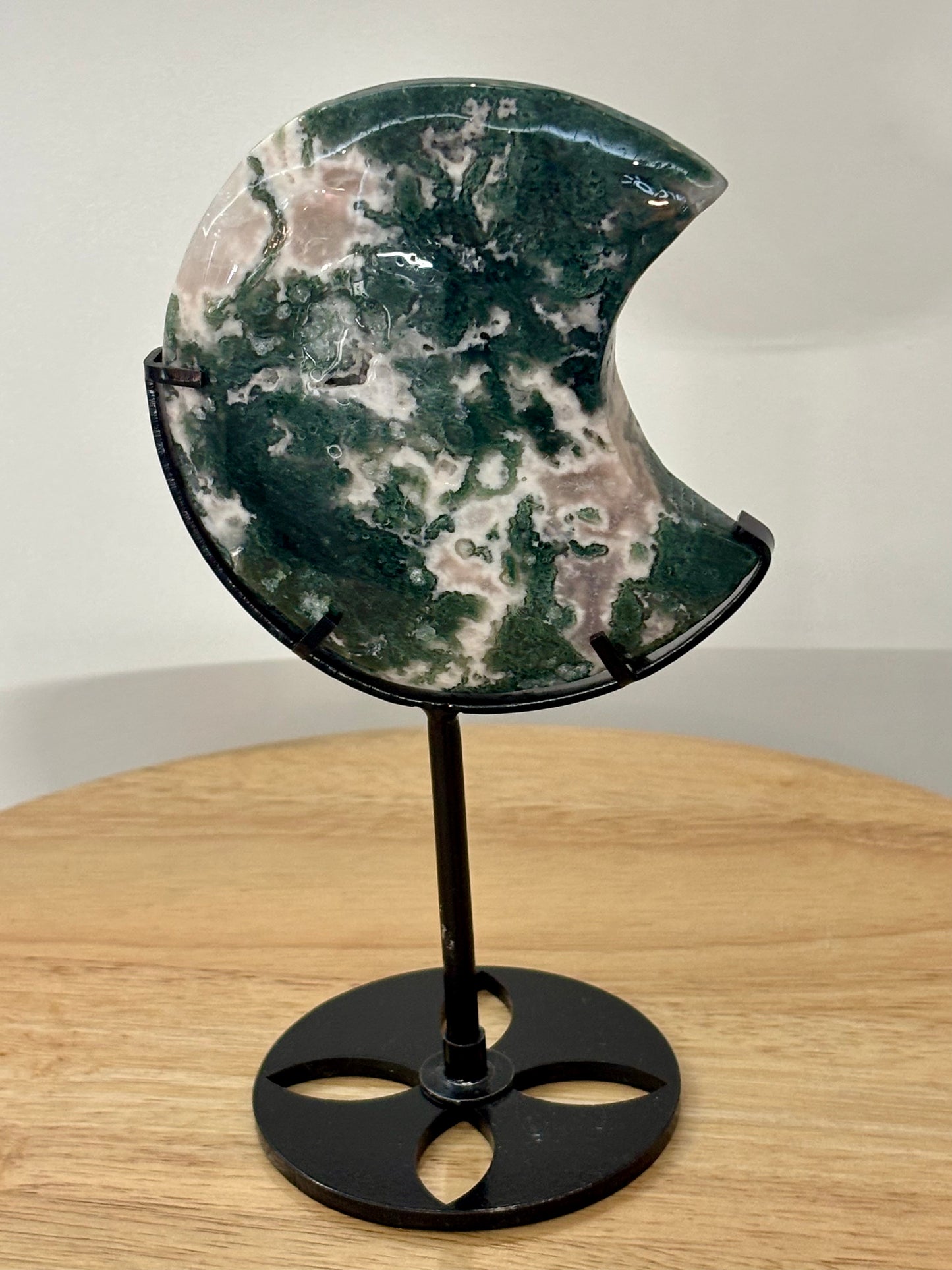 Green Moss Agate Moon with Stand